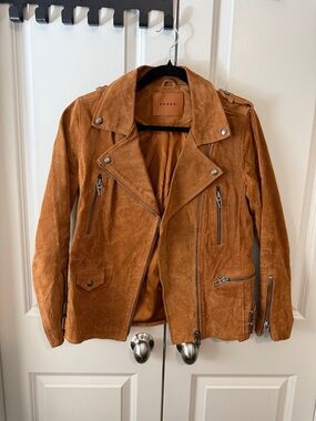 Blank NYC (Anthro) Suede Moto Jacket in Cognac - women’s size XS